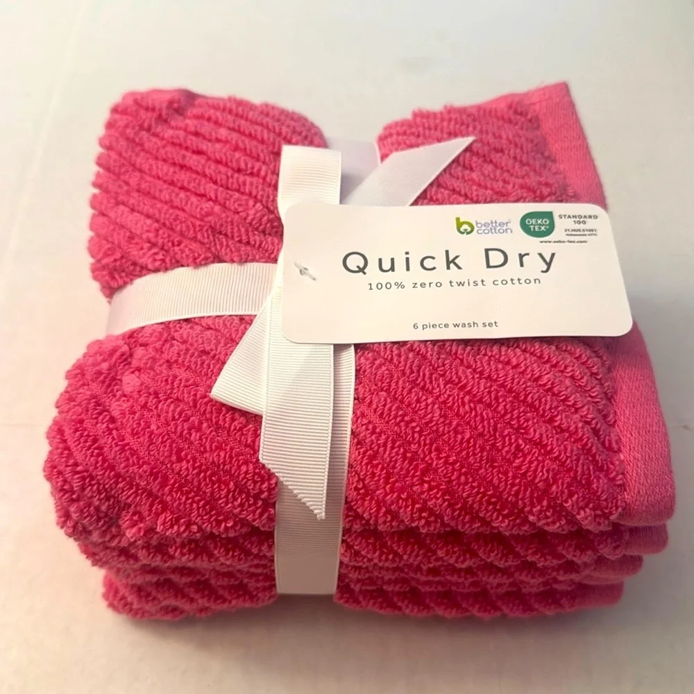 💥10pc QUICK DRY 100% Cotton Zero Twist Cotton Bath Towel Set - Shocking Pink